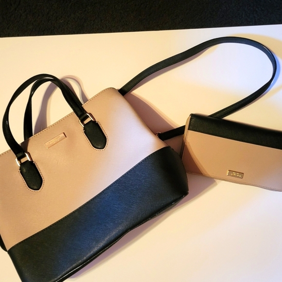 Kate Spade Laurel Two Tone Handbag & Wallet Set EUC. Career Neutral Work Jet Set - Picture 1 of 13